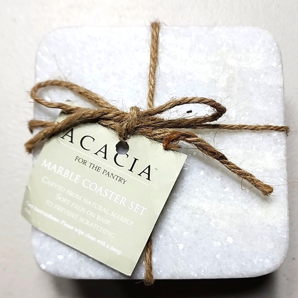 White Marble Coasters Square 4 pc Set 4 x 4 in NEW